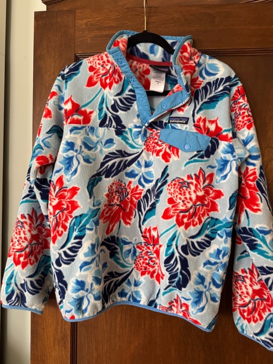 Patagonia Jackets & Blazers - 2010 Patagonia Floral Snap-T Fleece Pullover - Light Blue with Red & Navy